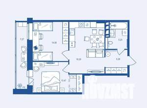 2-к квартира, вторичка, 64м2, 7/16 этаж