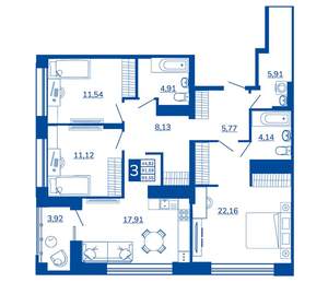 3-к квартира, вторичка, 93м2, 15/17 этаж