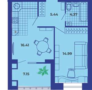 1-к квартира, вторичка, 49м2, 6/9 этаж