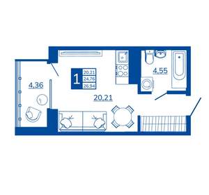 1-к квартира, вторичка, 26м2, 5/17 этаж