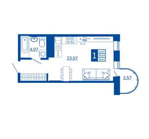 1-к квартира, вторичка, 28м2, 5/17 этаж