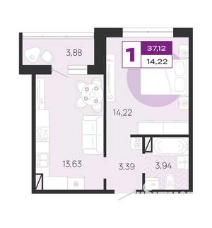 1-к квартира, вторичка, 37м2, 8/10 этаж