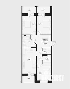3-к квартира, вторичка, 89м2, 13/17 этаж