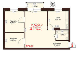 2-к квартира, вторичка, 46м2, 3/5 этаж