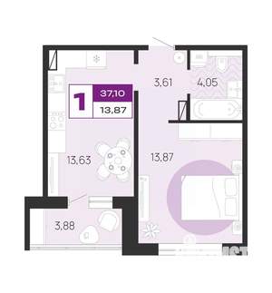 1-к квартира, вторичка, 37м2, 9/10 этаж