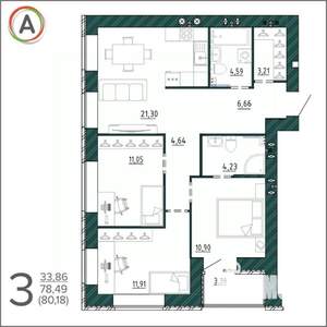 3-к квартира, вторичка, 80м2, 9/9 этаж