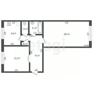 2-к квартира, вторичка, 55м2, 1/3 этаж