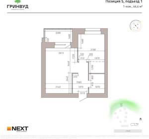 1-к квартира, вторичка, 44м2, 9/9 этаж