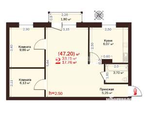 2-к квартира, вторичка, 46м2, 3/5 этаж