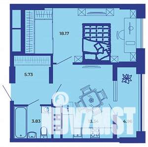 1-к квартира, вторичка, 46м2, 17/19 этаж