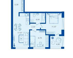 2-к квартира, вторичка, 53м2, 1/15 этаж