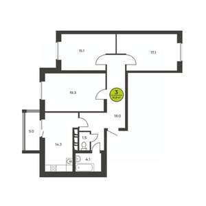 3-к квартира, вторичка, 93м2, 16/16 этаж