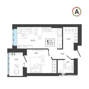 1-к квартира, вторичка, 46м2, 9/9 этаж