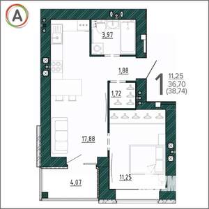 1-к квартира, вторичка, 39м2, 6/9 этаж