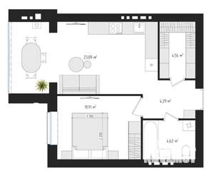 1-к квартира, сданный дом, 48м2, 1/4 этаж