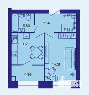 1-к квартира, сданный дом, 39м2, 9/9 этаж