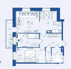 3-к квартира, вторичка, 70м2, 2/16 этаж