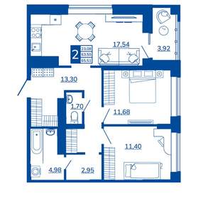 2-к квартира, вторичка, 65м2, 17/17 этаж