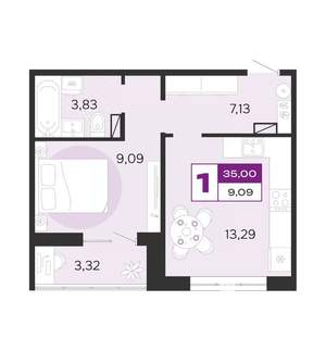 1-к квартира, вторичка, 35м2, 10/10 этаж