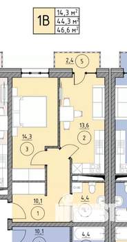 1-к квартира, вторичка, 47м2, 12/19 этаж