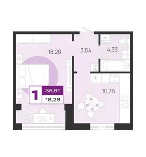 1-к квартира, вторичка, 37м2, 1/10 этаж