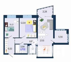 2-к квартира, вторичка, 63м2, 4/16 этаж