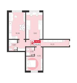 2-к квартира, вторичка, 74м2, 1/10 этаж
