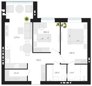 2-к квартира, вторичка, 64м2, 4/4 этаж