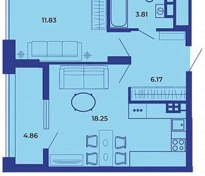 1-к квартира, вторичка, 45м2, 19/19 этаж