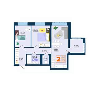 2-к квартира, вторичка, 62м2, 6/16 этаж