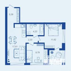 2-к квартира, вторичка, 53м2, 4/17 этаж