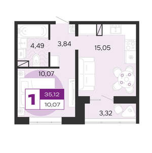 1-к квартира, вторичка, 35м2, 5/8 этаж