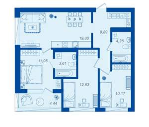 3-к квартира, вторичка, 74м2, 9/15 этаж