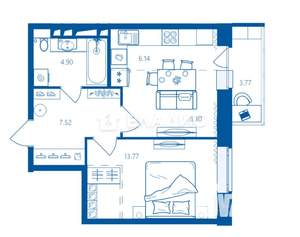 1-к квартира, строящийся дом, 44м2, 11/16 этаж