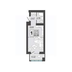 1-к квартира, вторичка, 30м2, 8/9 этаж