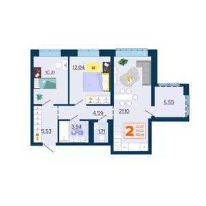 2-к квартира, вторичка, 62м2, 15/16 этаж