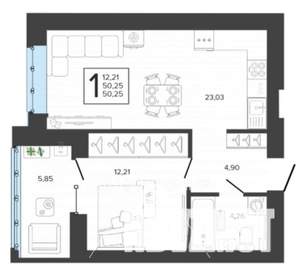 1-к квартира, вторичка, 50м2, 1/9 этаж