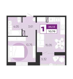 1-к квартира, вторичка, 35м2, 7/10 этаж