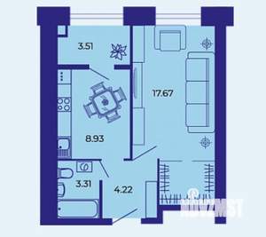 1-к квартира, сданный дом, 38м2, 2/9 этаж