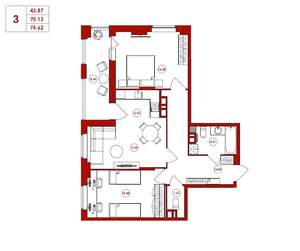 3-к квартира, строящийся дом, 75м2, 4/16 этаж