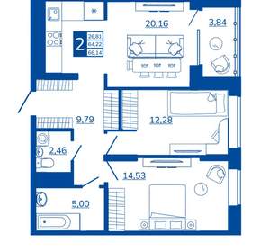 2-к квартира, вторичка, 66м2, 4/17 этаж