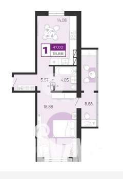 1-к квартира, вторичка, 47м2, 4/10 этаж