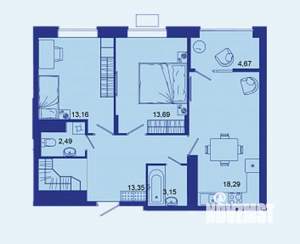 2-к квартира, сданный дом, 69м2, 9/16 этаж