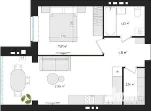 1-к квартира, вторичка, 45м2, 2/4 этаж