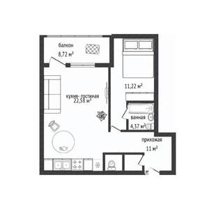 1-к квартира, вторичка, 57м2, 15/18 этаж