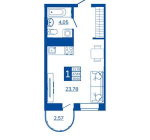 1-к квартира, вторичка, 28м2, 9/17 этаж