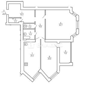 2-к квартира, вторичка, 115м2, 1/9 этаж