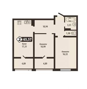 2-к квартира, строящийся дом, 66м2, 2/16 этаж