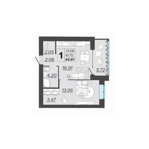 1-к квартира, вторичка, 45м2, 8/9 этаж