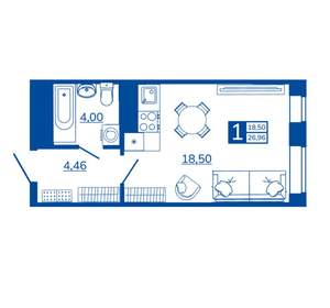 1-к квартира, вторичка, 26м2, 3/17 этаж